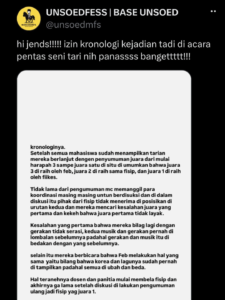 Tangkapan Layar X yang Berisi Opini Mengenai Kejuaraan Peksimitas