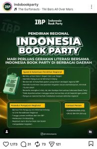 Perluasan gerakan literasi bersama di berbagai daerah oleh komunitas Indonesia Book Party Sumber: @indobookparty on Instagram